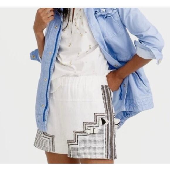 J.Crew Women’s Small White Linen Embroidered Boho Tassel Lightweight Shorts NEW - Picture 1 of 8